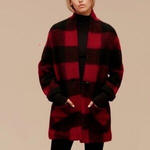 Aritzia Wilfred Off Dutty Buffalo Plaid Wool Jacket Red Black S Fall Cabincore
